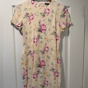 Zara Cream Floral Shift Dress with Pink Roses